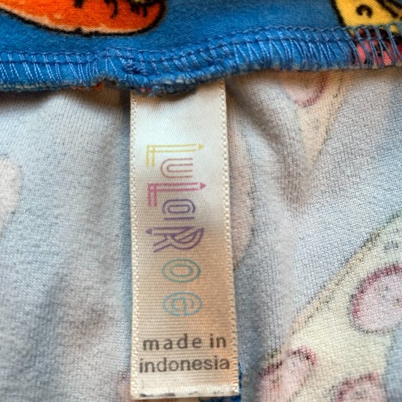 Lularoe OS Leggings PIZZA PARTY Pepperoni Pizza Slices Pattern Blue Multicolor - Picture 3 of 6